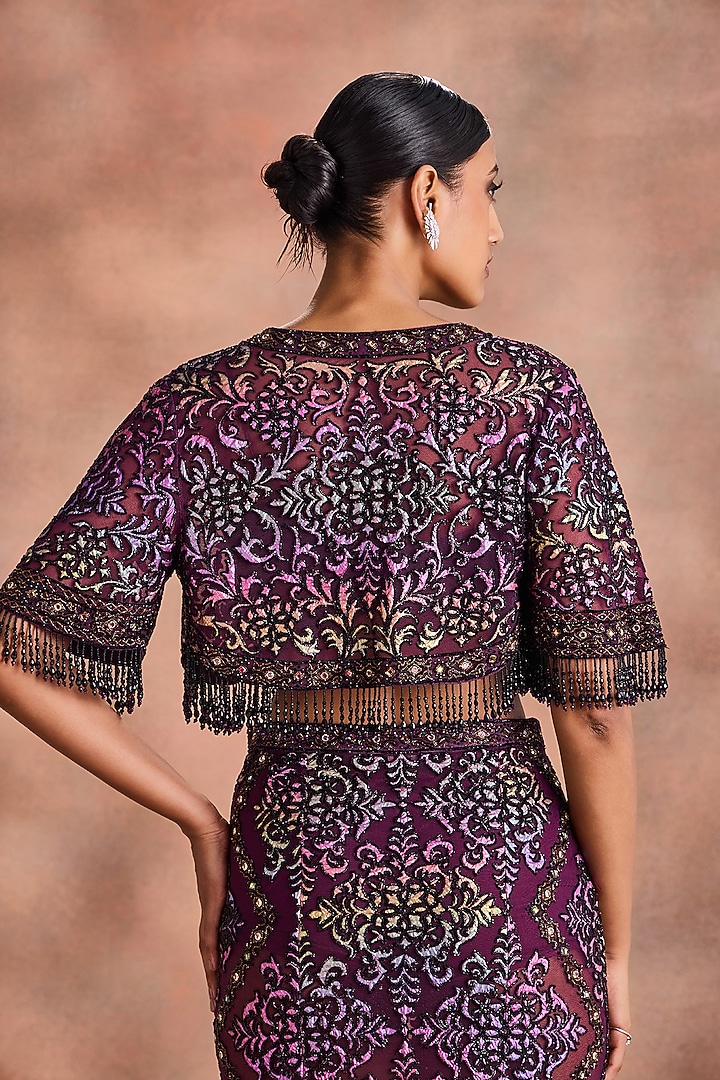 Shadow Purple Zero Net Embroidered Jacket Set by Supria Munjal at Pernia's Pop Up Shop