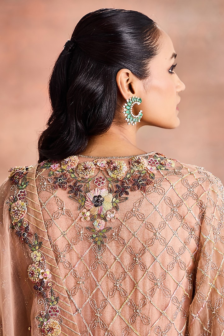 Beige Silk Organza Embroidered Kurta Set by Supria Munjal at Pernia's Pop Up Shop