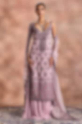 Lilac Shimmer Georgette Bridal Sharara Set by Supria Munjal at Pernia's Pop Up Shop