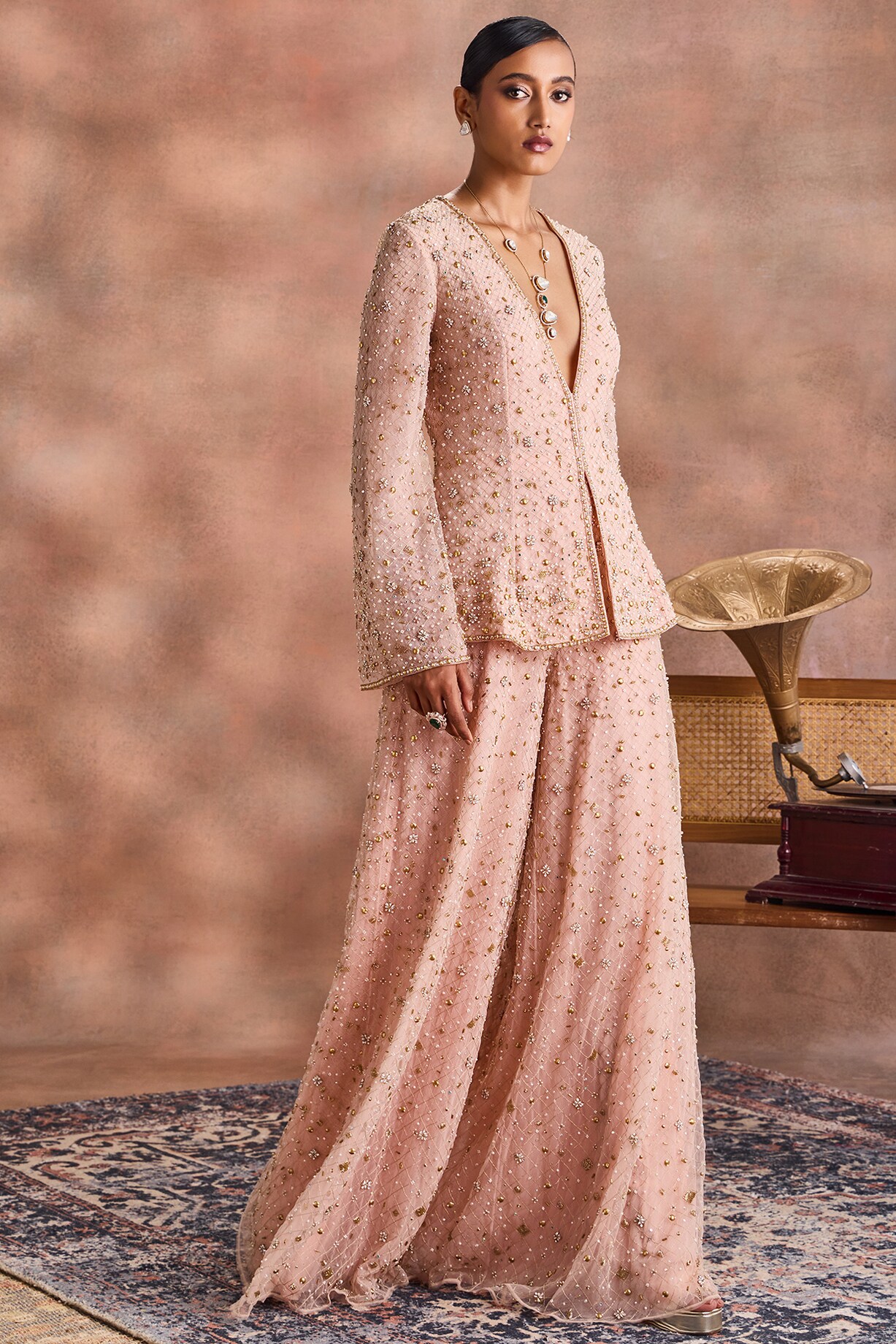 Pearl Blush Butterfly Net Embroidered Co-Ord Set by Supria Munjal at ...