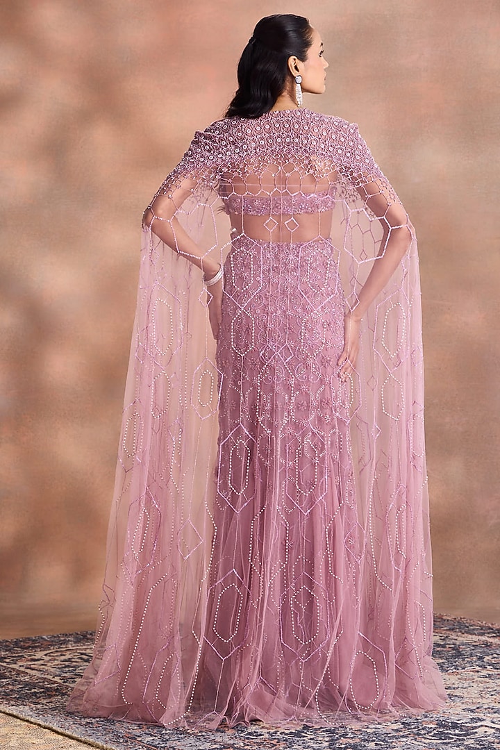Lilac Tulle Embellished Cape Tube Bridal Gown by Supria Munjal at Pernia's Pop Up Shop