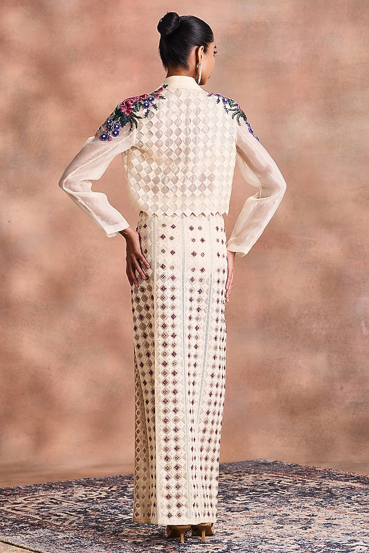 Dew-Colored Silk Organza Embroidered Jacket Set by Supria Munjal at Pernia's Pop Up Shop