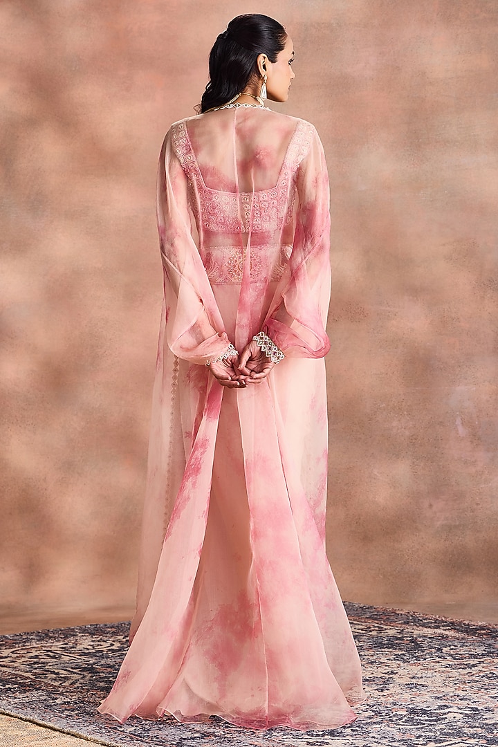 Pearl Blush Georgette Crepe & Pure Organza Printed Cape Set by Supria Munjal at Pernia's Pop Up Shop