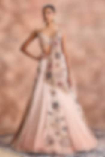 Beige Satin Organza Embroidered Bridal Lehenga Set by Supria Munjal at Pernia's Pop Up Shop