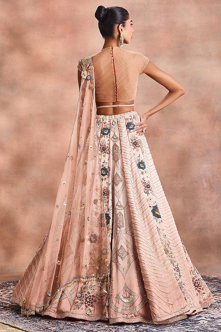 Beige Satin Organza Embroidered Bridal Lehenga Set by Supria Munjal at Pernia's Pop Up Shop