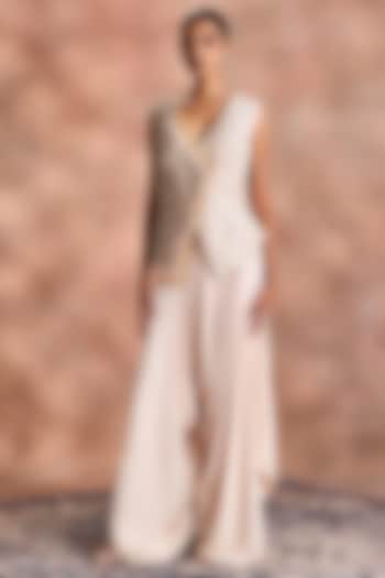 Dew-Colored Chander & Dull Satin Dhoti Set by Supria Munjal at Pernia's Pop Up Shop