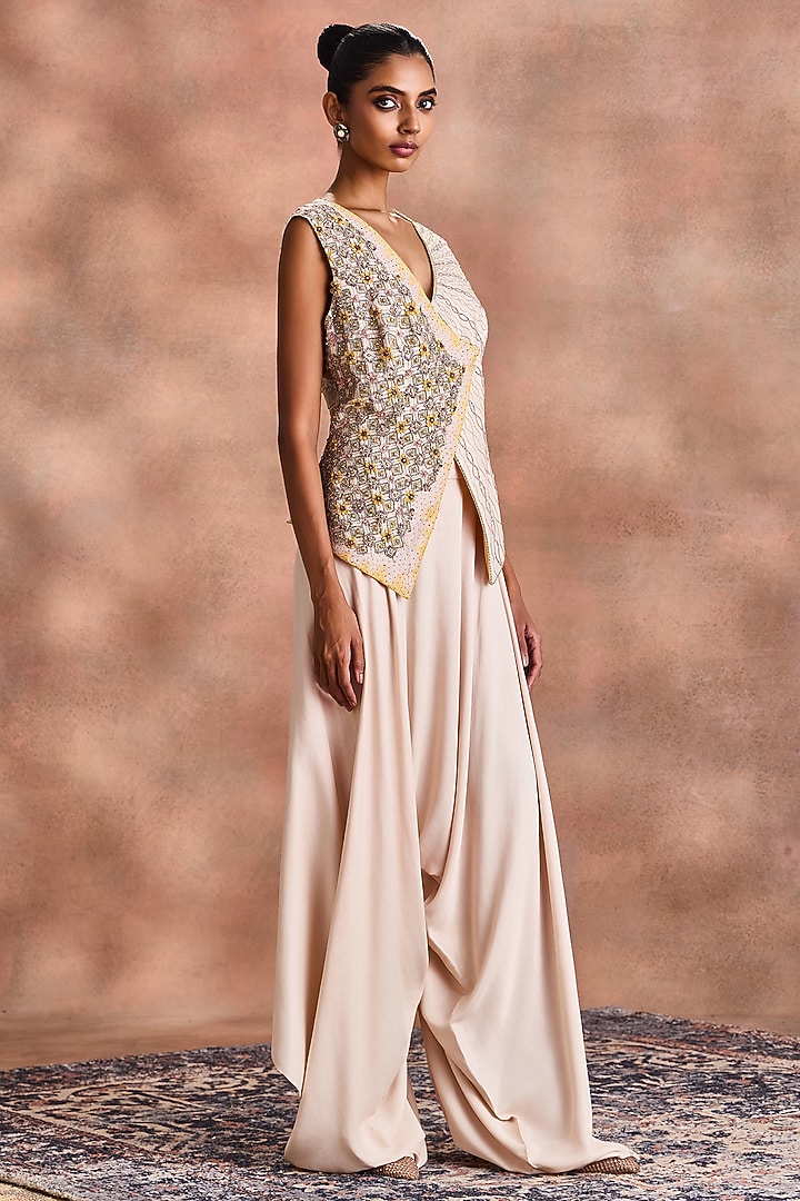 Dew-Colored Chander & Dull Satin Dhoti Set by Supria Munjal at Pernia's Pop Up Shop
