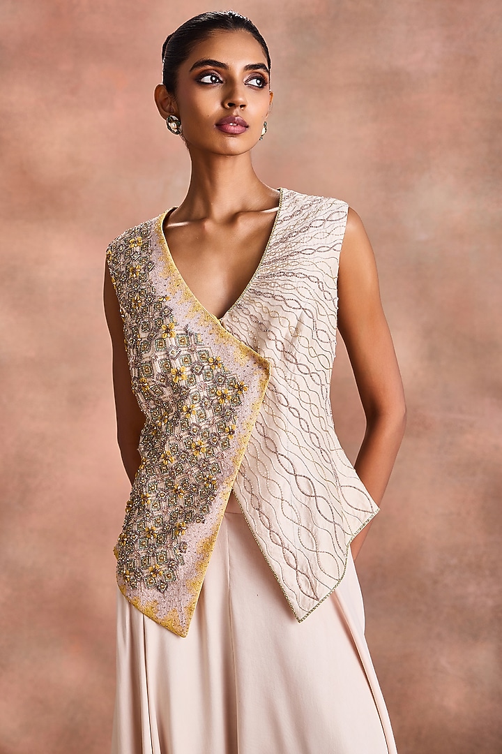 Dew-Colored Chander & Dull Satin Dhoti Set by Supria Munjal at Pernia's Pop Up Shop