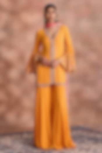 Radiant Yellow Shimmer Georgette Embroidered Kurta Set by Supria Munjal at Pernia's Pop Up Shop