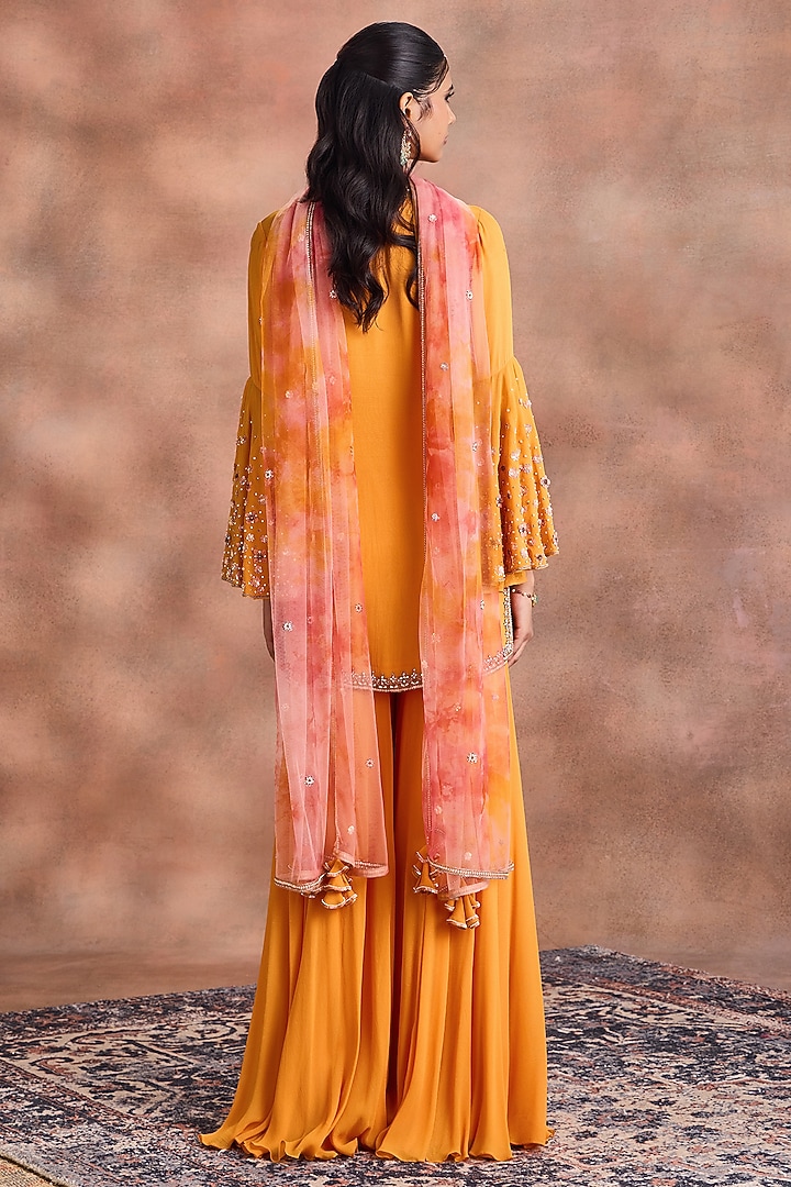 Radiant Yellow Shimmer Georgette Embroidered Kurta Set by Supria Munjal at Pernia's Pop Up Shop