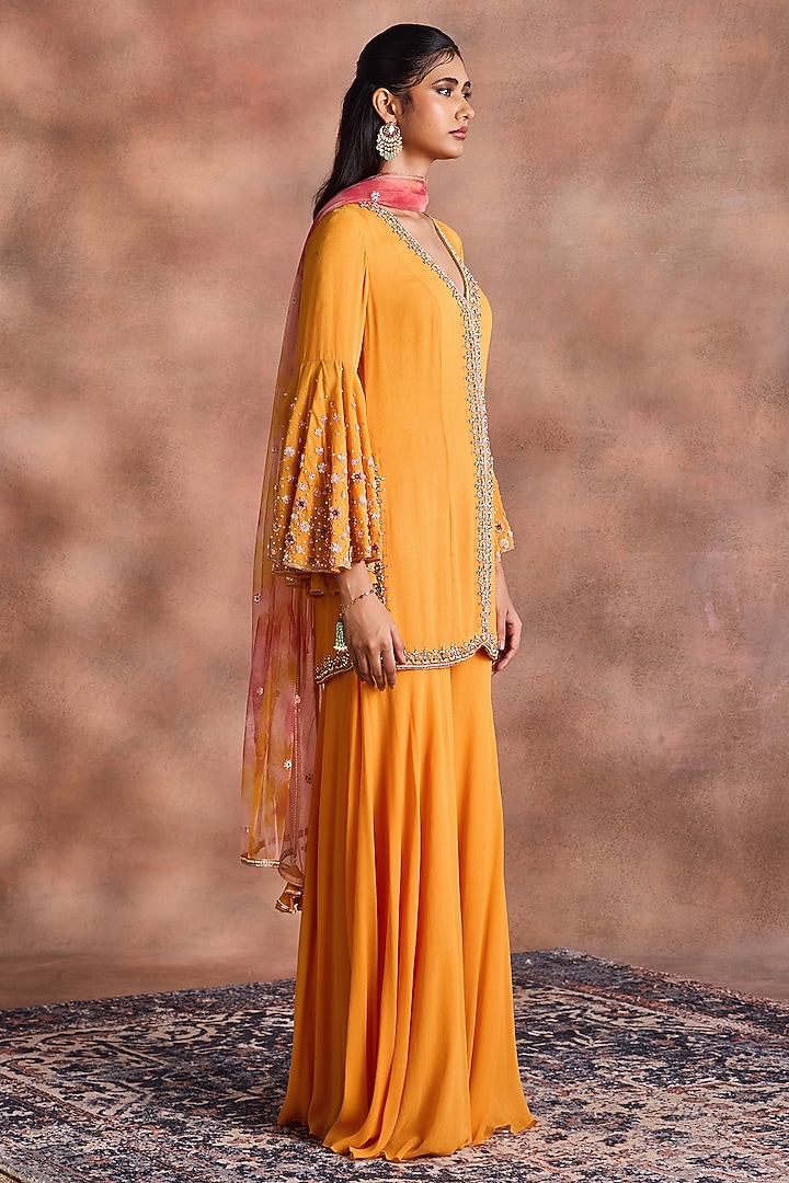 Radiant Yellow Shimmer Georgette Embroidered Kurta Set by Supria Munjal at Pernia's Pop Up Shop