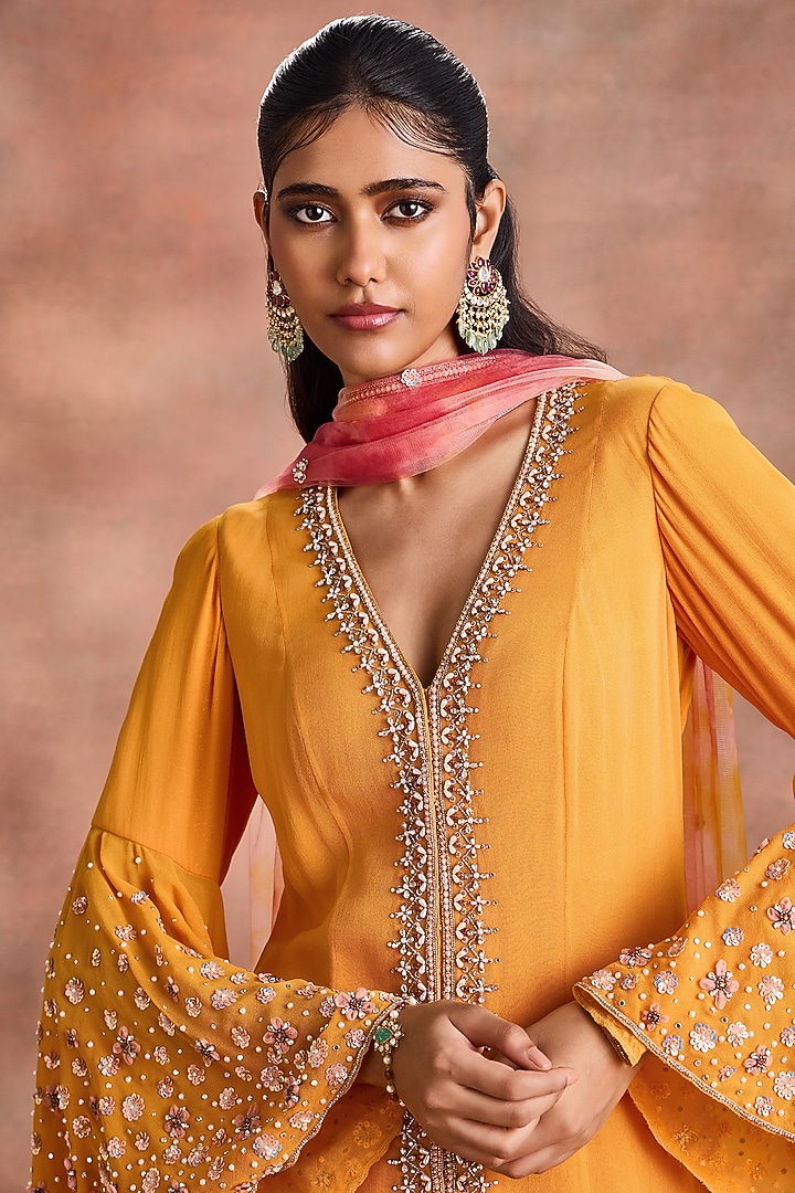 Radiant Yellow Shimmer Georgette Embroidered Kurta Set by Supria Munjal at Pernia's Pop Up Shop