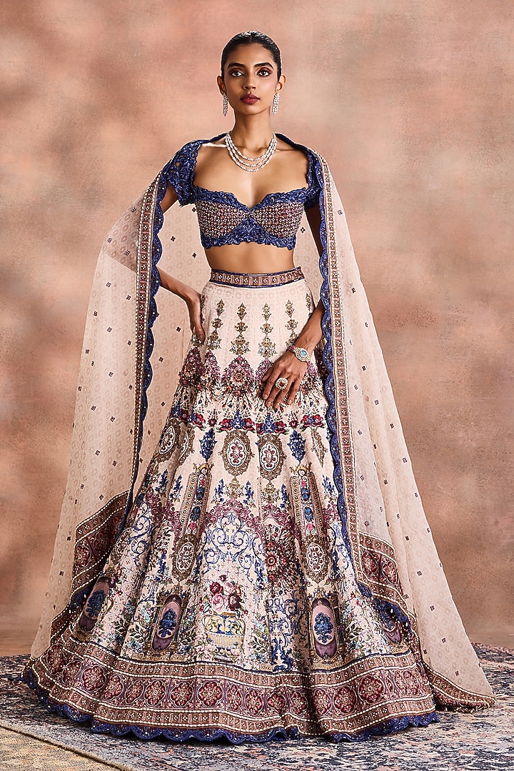 Royal Blue Chanderi Silk Embroidered Bridal Lehenga Set by Supria Munjal at Pernia's Pop Up Shop