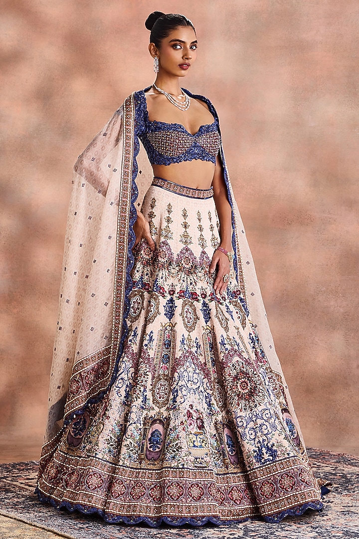 Royal Blue Chanderi Silk Embroidered Bridal Lehenga Set by Supria Munjal at Pernia's Pop Up Shop