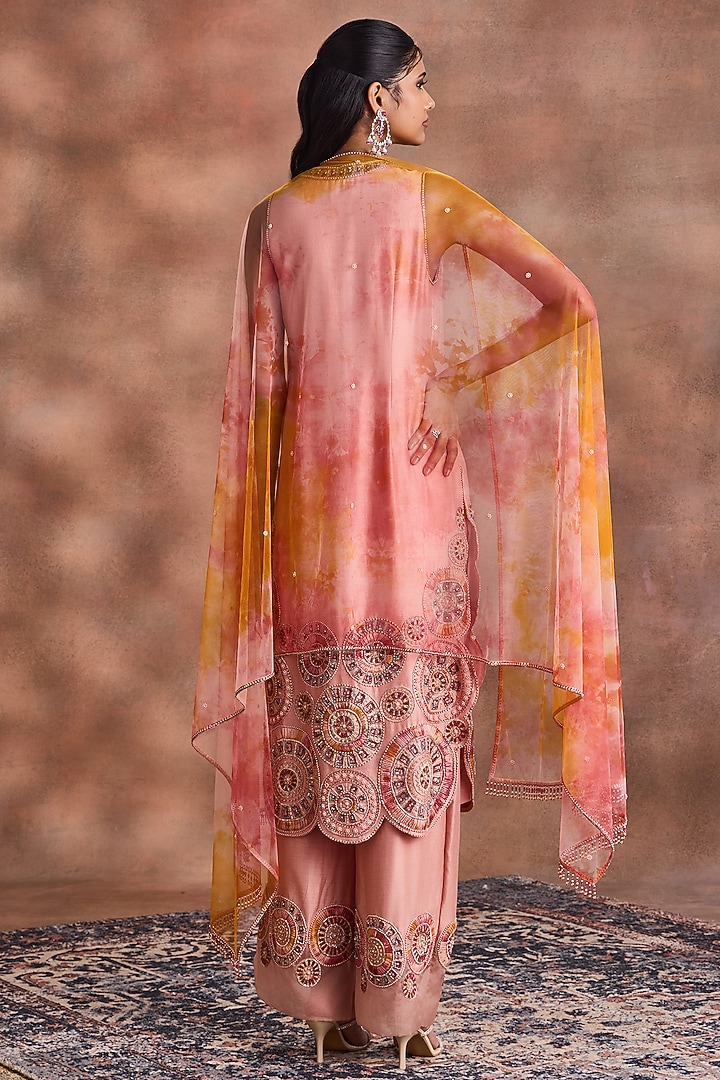 Pearl Blush Silk Chanderi Embroidered Straight Kurta Set by Supria Munjal at Pernia's Pop Up Shop