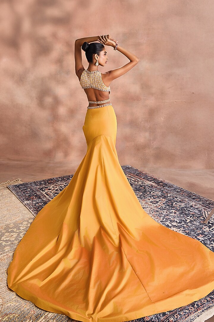 Misted Yellow Silk Taffeta Skirt Set by Supria Munjal at Pernia's Pop Up Shop