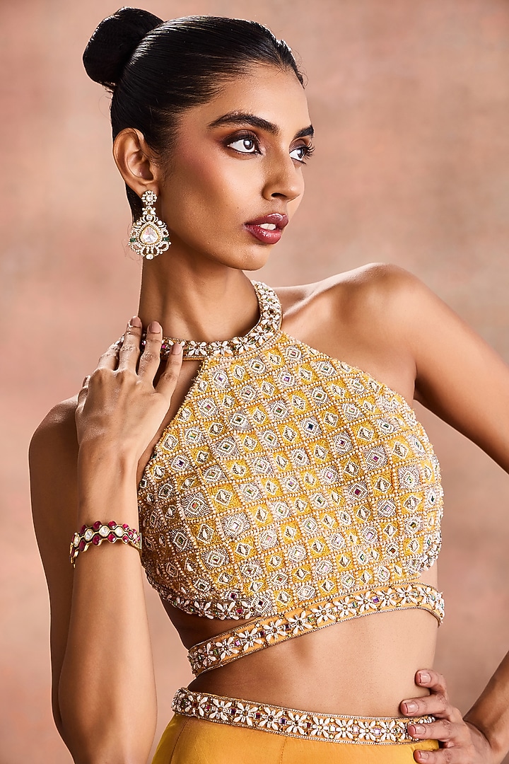 Misted Yellow Silk Taffeta Skirt Set by Supria Munjal at Pernia's Pop Up Shop