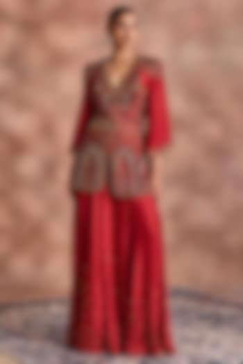 Rust Mori Silk Embroidered Co-Ord Set by Supria Munjal at Pernia's Pop Up Shop