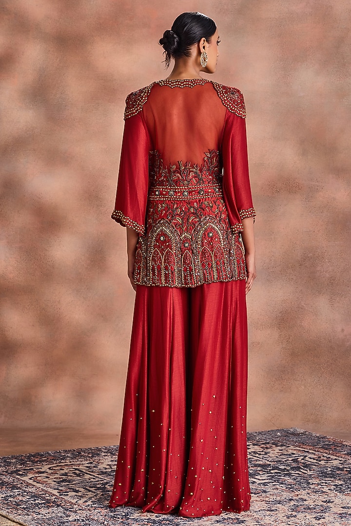 Rust Mori Silk Embroidered Co-Ord Set by Supria Munjal at Pernia's Pop Up Shop