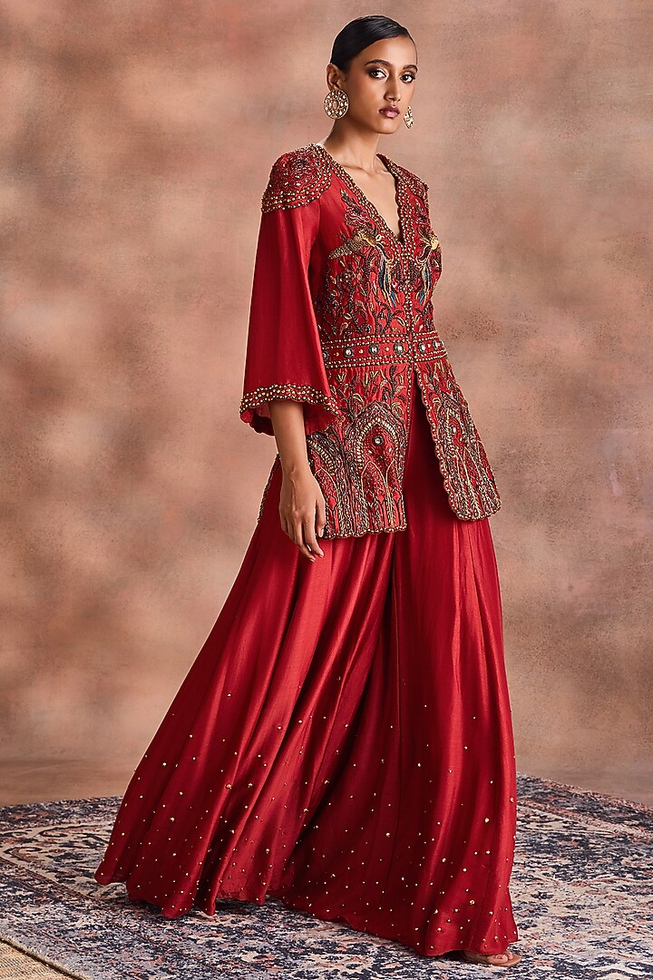 Rust Mori Silk Embroidered Co-Ord Set by Supria Munjal at Pernia's Pop Up Shop