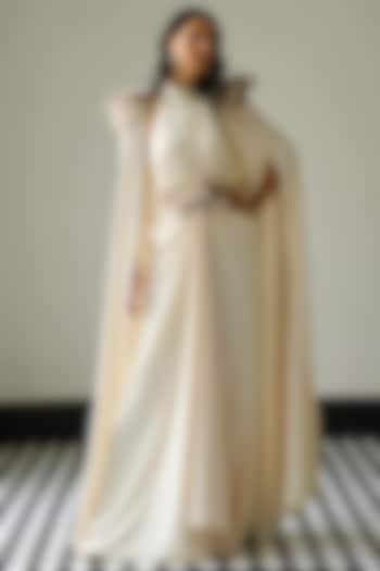 Off-White Crepe & Polyester Wedding Gown by Supria Munjal at Pernia's Pop Up Shop