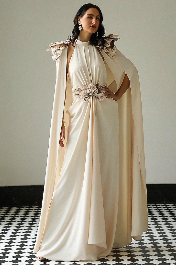 Off-White Crepe & Polyester Wedding Gown by Supria Munjal at Pernia's Pop Up Shop