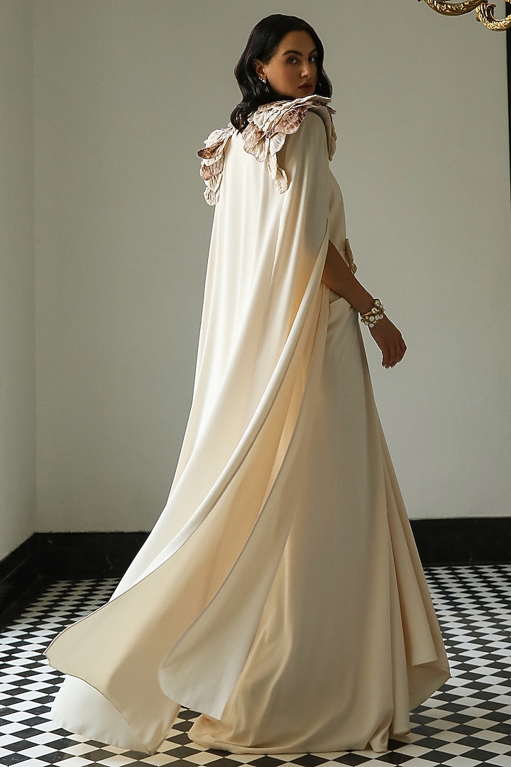 Off-White Crepe & Polyester Wedding Gown by Supria Munjal at Pernia's Pop Up Shop