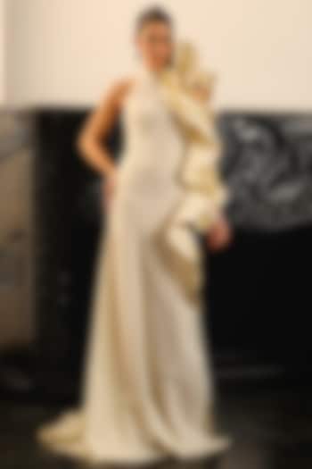 Off-White Crepe & Polyester Wedding Gown by Supria Munjal at Pernia's Pop Up Shop