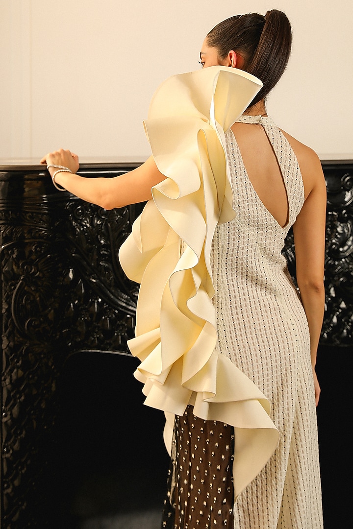 Off-White Crepe & Polyester Wedding Gown by Supria Munjal at Pernia's Pop Up Shop