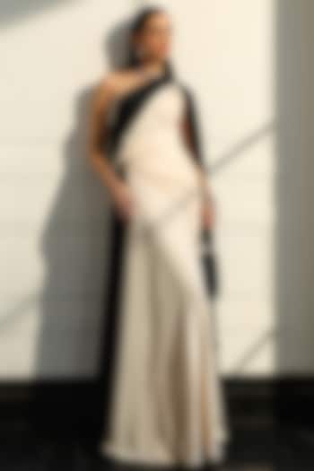 Black & White Crepe Draped One-Shoulder Wedding Gown by Supria Munjal at Pernia's Pop Up Shop