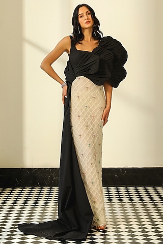 Black & White Taffeta Gown by Supria Munjal