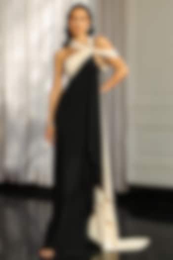 Black & Off-White Crepe Draped Wedding Gown by Supria Munjal at Pernia's Pop Up Shop