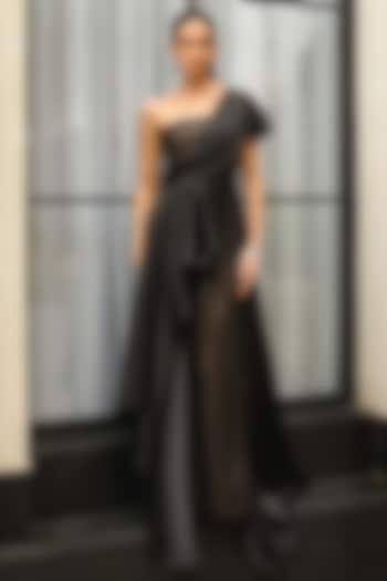 Black Crepe & Polyester Draped Wedding Gown by Supria Munjal at Pernia's Pop Up Shop