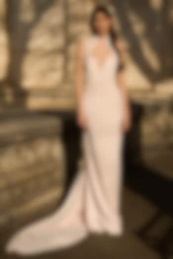 Cream-Pink Crepe Embroidered Wedding Gown by Supria Munjal at Pernia's Pop Up Shop