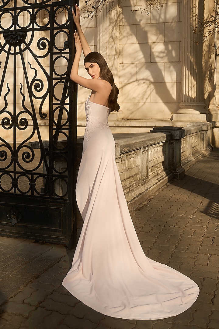 Cream-Pink Crepe Embroidered Wedding Gown by Supria Munjal at Pernia's Pop Up Shop