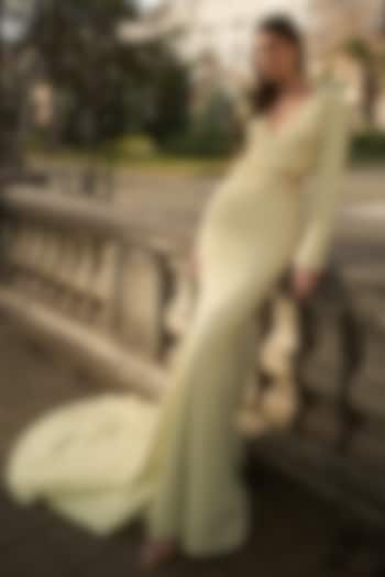 Lily Green Crepe Mermaid Wedding Gown by Supria Munjal at Pernia's Pop Up Shop