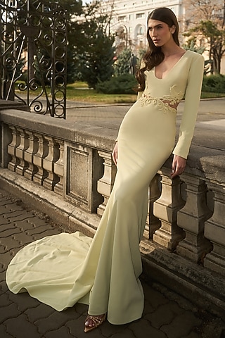 Lily Green Crepe Mermaid Gown by Supria Munjal