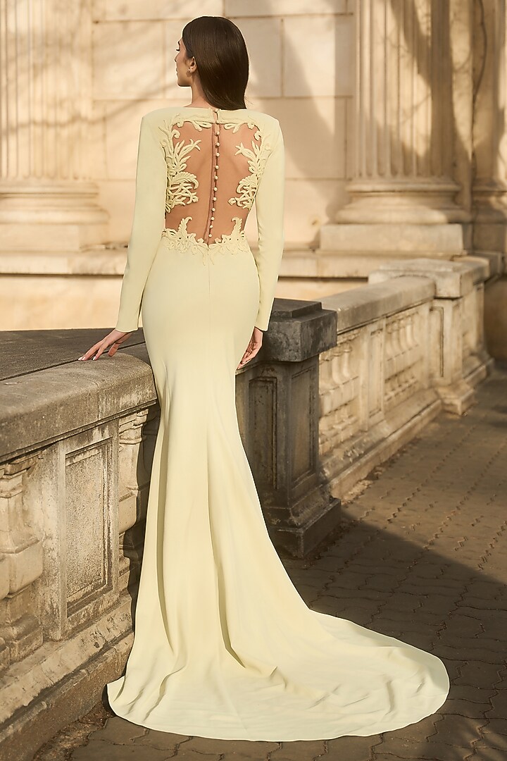 Lily Green Crepe Mermaid Wedding Gown by Supria Munjal at Pernia's Pop Up Shop