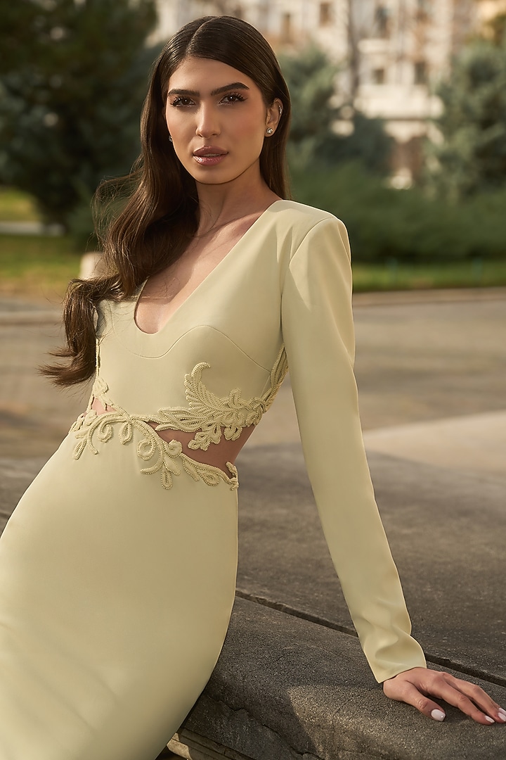 Lily Green Crepe Mermaid Wedding Gown by Supria Munjal at Pernia's Pop Up Shop