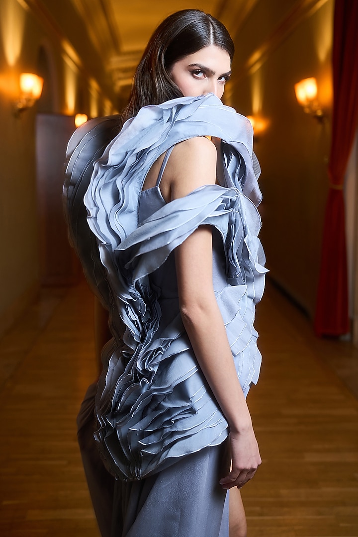 Silver-Blue Organza Wedding Gown by Supria Munjal at Pernia's Pop Up Shop