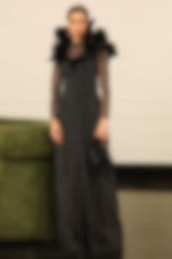 Black Polyester & Crepe A-Line Wedding Gown by Supria Munjal at Pernia's Pop Up Shop