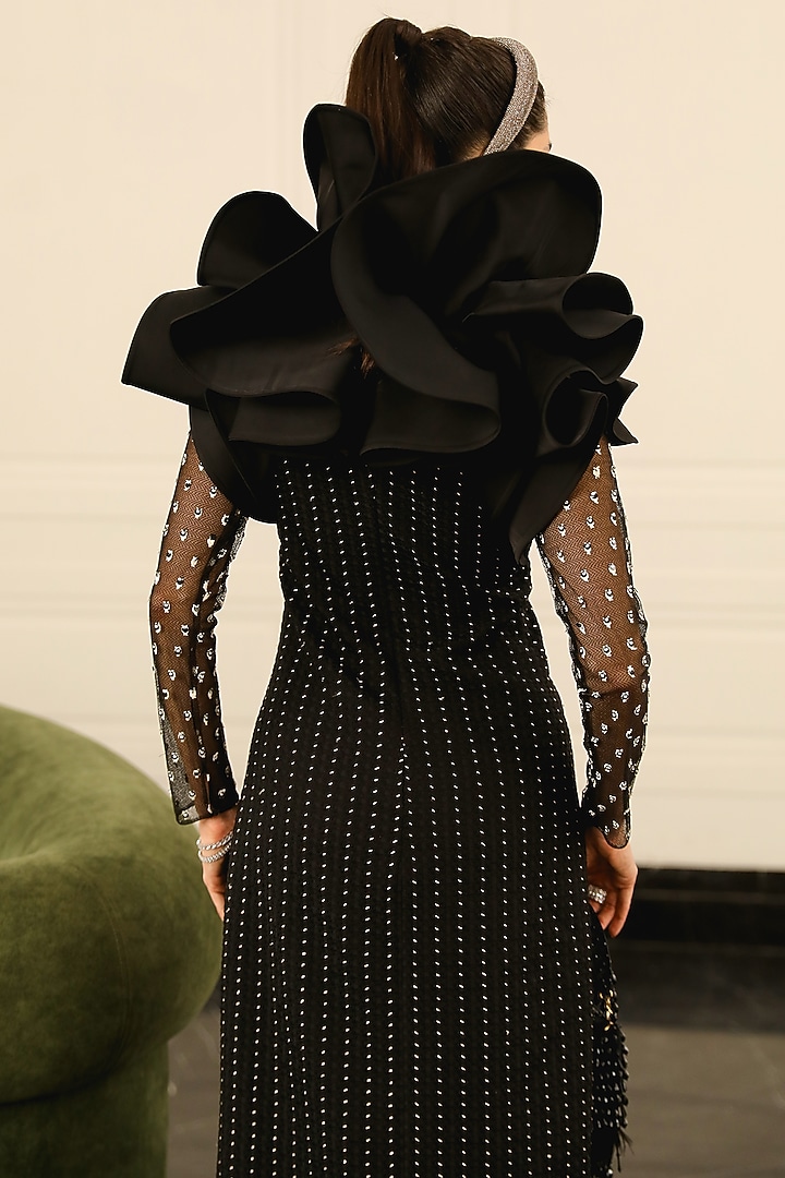 Black Polyester & Crepe A-Line Wedding Gown by Supria Munjal at Pernia's Pop Up Shop