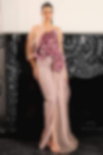 Primrose Pink Polyester & Taffeta One-Shoulder Wedding Gown by Supria Munjal at Pernia's Pop Up Shop