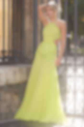 Light Green Chiffon Structured Wedding Gown by Supria Munjal at Pernia's Pop Up Shop