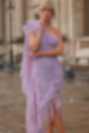 Lilac Lace sequins Embellished One-Shoulder Asymmetrical Party Wear Dress by Supria Munjal at Pernia's Pop Up Shop