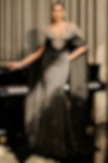 Black Crepe Draped Mermaid Wedding Gown by Supria Munjal at Pernia's Pop Up Shop