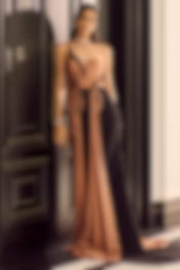 Black & Pecan Brown Crepe Draped Corset Wedding Gown by Supria Munjal at Pernia's Pop Up Shop