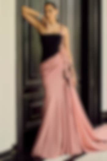 Dusty Pink & Black Crepe Draped Corset Wedding Gown by Supria Munjal at Pernia's Pop Up Shop