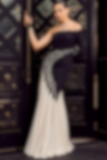 Black & Ivory Crepe Asymmetric Bridal Gown by Supria Munjal at Pernia's Pop Up Shop