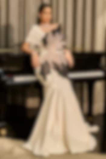 Ivory Crepe One-Shoulder Draped Mermaid Bridal Gown by Supria Munjal at Pernia's Pop Up Shop